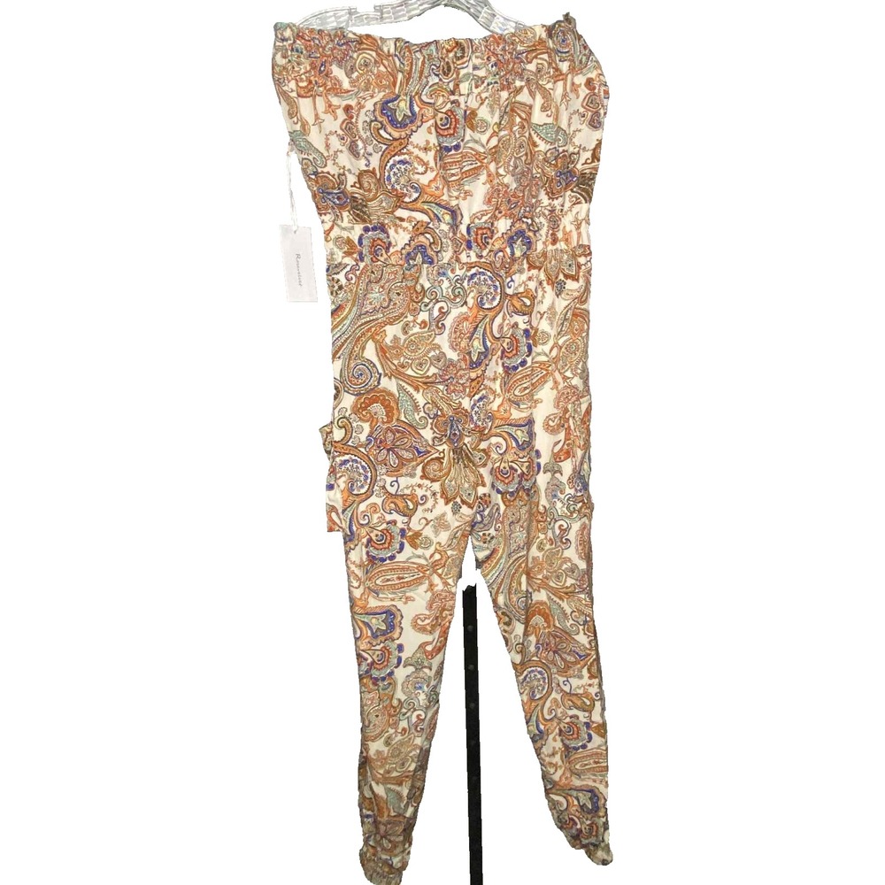 Rosevelvet Strapless multicolor Jumpsuit Tie Waist Cinched Ankle Size Small NWT - Picture 9 of 13